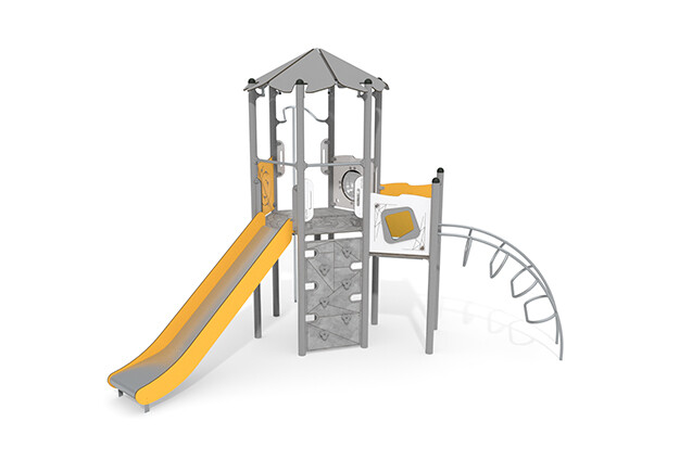 3D rendering af Play tower - Active hexagonal tower climbing wall