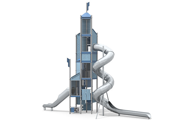 3D rendering af Play tower - Mega tower tube slide blue