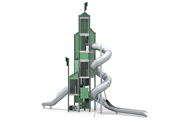 3D rendering af Play tower - Mega tower tube slide green