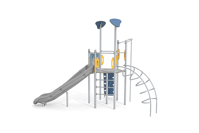 3D rendering af Play tower - Aquarius INOX hexagonal tower slide