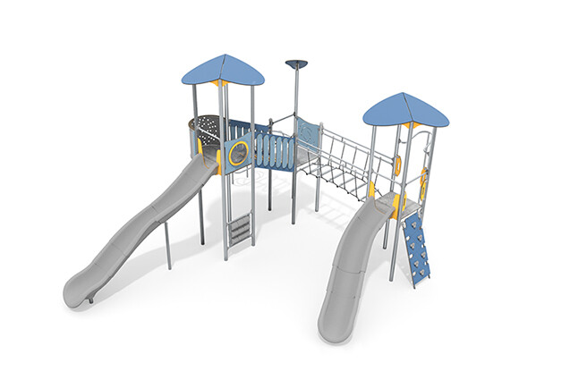 3D rendering af Play tower - Aquarius INOX triple tower rope bridge
