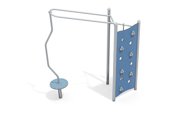 Climbing facility with carousel, climbing wall and climbing rope