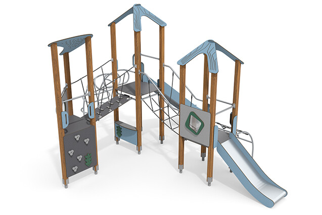 3D rendering af Play tower - ECO triple tower climbing ladders blue
