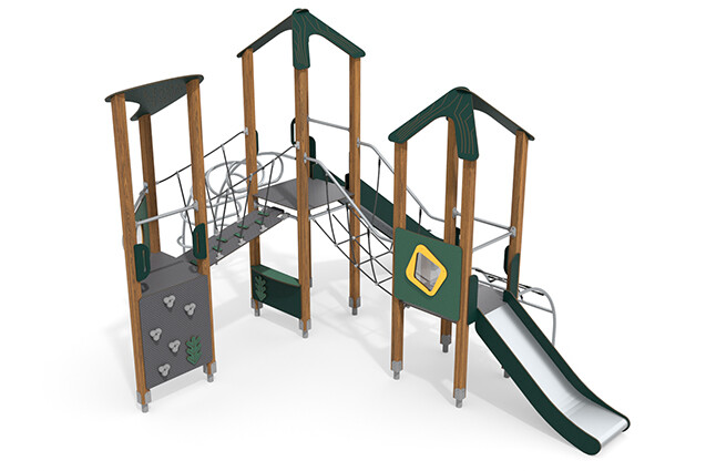 3D rendering af Play tower - ECO triple tower climbing ladders green