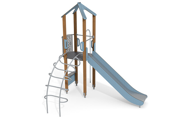 3D rendering af Play tower - ECO single tower fireman pole blue