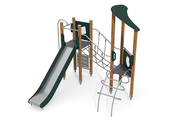 3D rendering af Play tower - ECO double tower rope bridge green