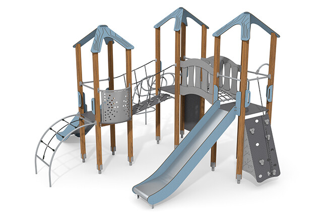 3D rendering af Play tower - ECO triple tower slide blue