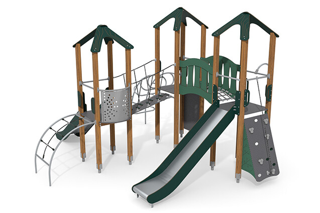 3D rendering af Play tower - ECO triple tower slide green