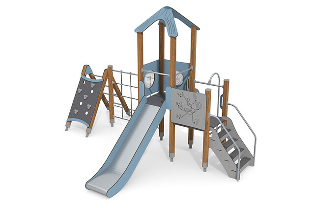 3D rendering af Play tower - ECO single tower climbing net blue