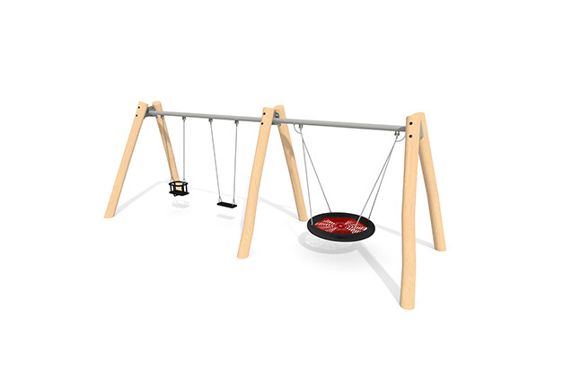 3D rendering af Swing - 1 seat, 1 baby seat and bird's nest Ø120 cm robinia