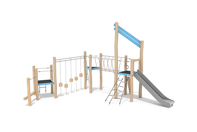 3D rendering af Play tower - Robinia Scandic triple tower with balance course