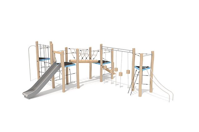 3D rendering af Play tower - Robinia Scandic quadruple tower with climbing course