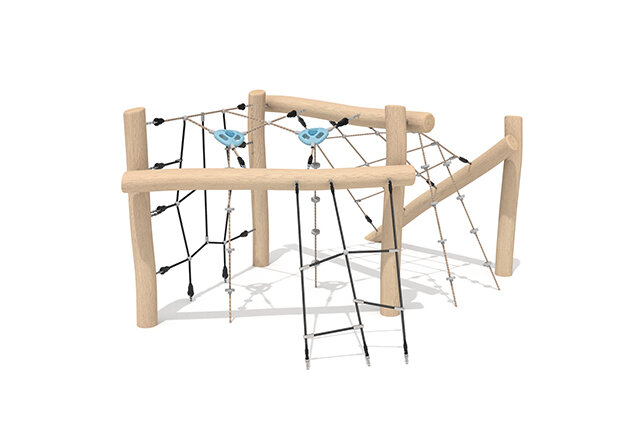 3D rendering af Climbing structure - Robinia Scandic five climbing routes for active play