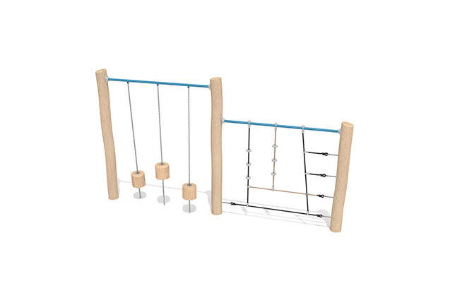 3D rendering af Obstacle course - Robinia Scandic with climbing net and hanging ropes