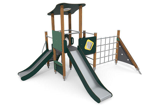 3D rendering af Play tower - ECO single tower two slides green