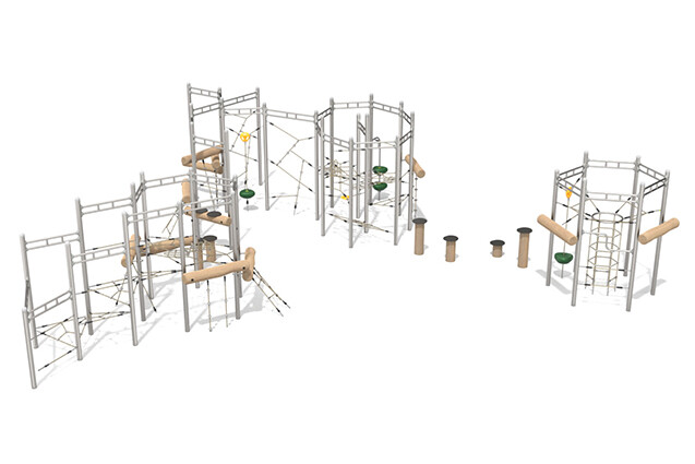 3D rendering af Climbing structure - climbing course 1 stainless steel robinia