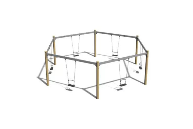 3D rendering af Swing set - hexagonal robinia and steel 6 seats h 2.1m
