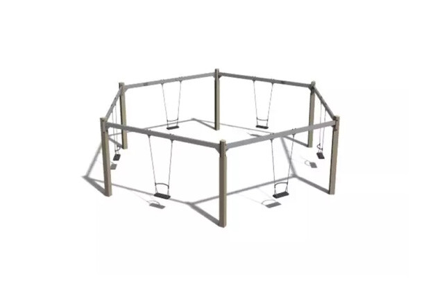3D rendering af Swing set - hexagonal oak and steel 6 seats h 2.1m