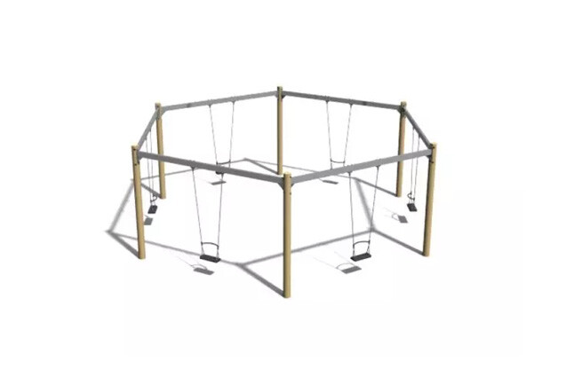 3D rendering af Swing set - hexagonal robinia and steel 6 seats h 2.4m