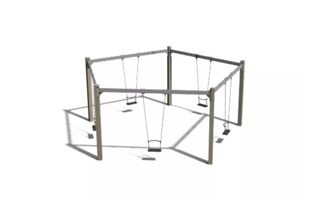 3D rendering af Swing set - pentagonal oak and steel 5 seats h 2.4m