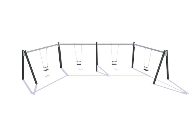 3D rendering af Swing set - semi-circular robinia wood and steel 4 classic seats with hanger