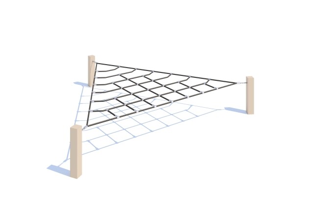 3D rendering af Obstacle course - triangular horizontal climbing net oak