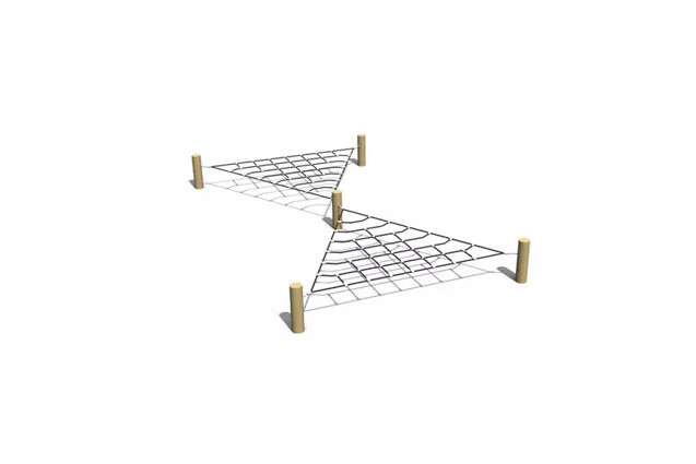 3D rendering af Obstacle course - 2 triangles horizontal climbing net robinia