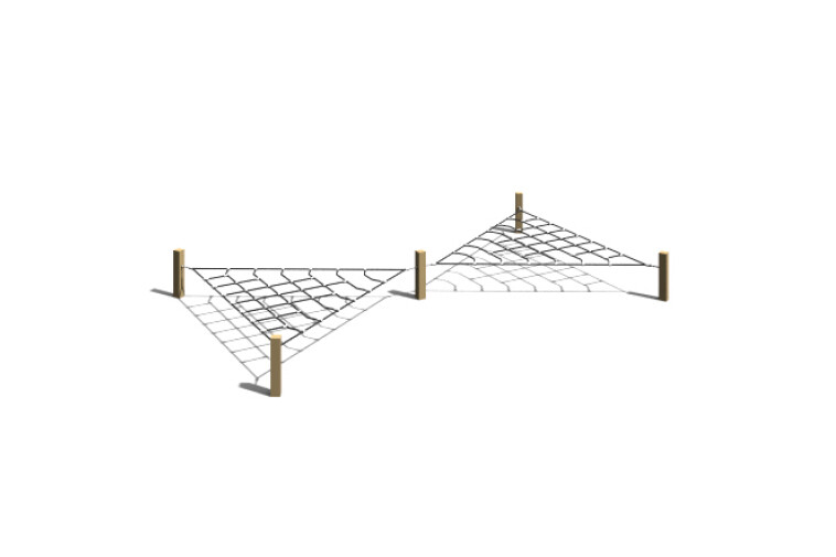 3D rendering af Obstacle course - 2 triangles horizontal climbing net oak