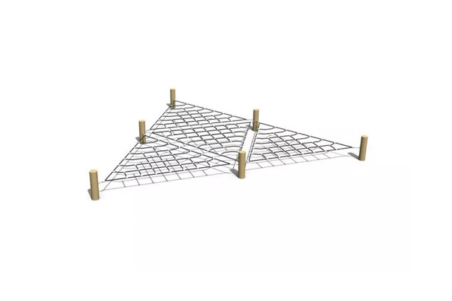 3D rendering af Obstacle course - 4 triangles horizontal climbing net robinia