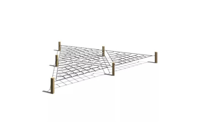 3D rendering af Obstacle course - 4 triangles horizontal climbing net oak