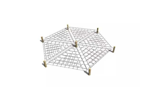 3D rendering af Obstacle course - 6 triangles horizontal climbing net oak