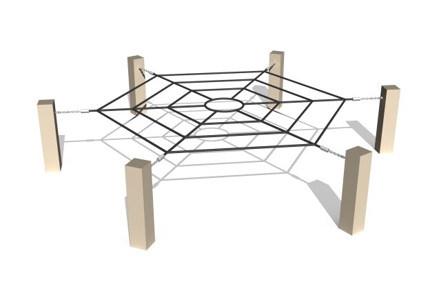3D rendering af Obstacle course - circular horizontal climbing net oak