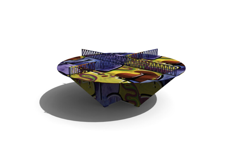 3D rendering af Pingout table tennis table - round decorated