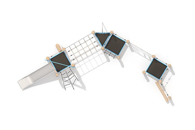 Play tower - Robinia Scandic triple tower with climbing net and rope bridge