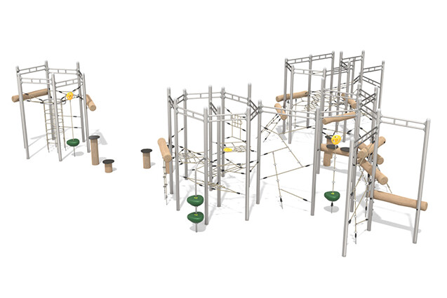 Climbing structure - climbing course 1 stainless steel robinia