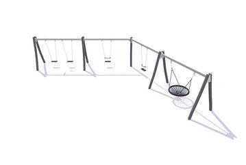 Swing set - angled robinia wood and steel 1 bird's nest, 2 classic and 2 classic with hanger h 2.1m