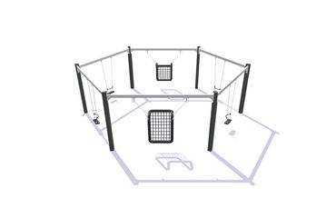 Swing set - hexagonal oak and steel 4 classic and two disabled swings h 2.4m