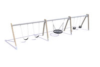 Swing set - bird's nest, two saddle swings and two baby A-frame swings in larch and steel h 2.1m