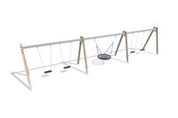 Swing set - four classic and bird’s nest A-frame larch and steel h 2.1m
