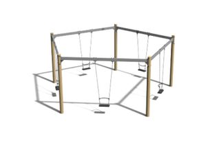 Swing set - pentagonal robinia wood and steel 5 seats h 2.4m